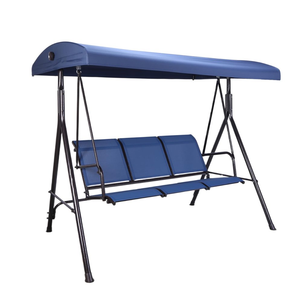 3-Seat Comfortable Swing Bench-Style Seat with Removable Cushion Outdoor Swing Cushioned Seat Adjustable Tilt Canopy for Poolside Balcony Backyard
