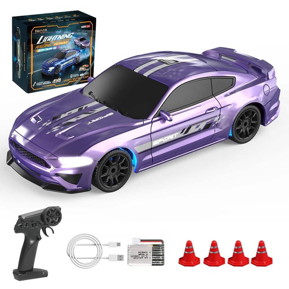 1/43 Scale 2.4G Full Proportional 4WD Mini RC Drift Car with LED Lights, 15KM/H High Speed Remote Control Racing Model, Desktop Drift Car for Adults and Hobbyists