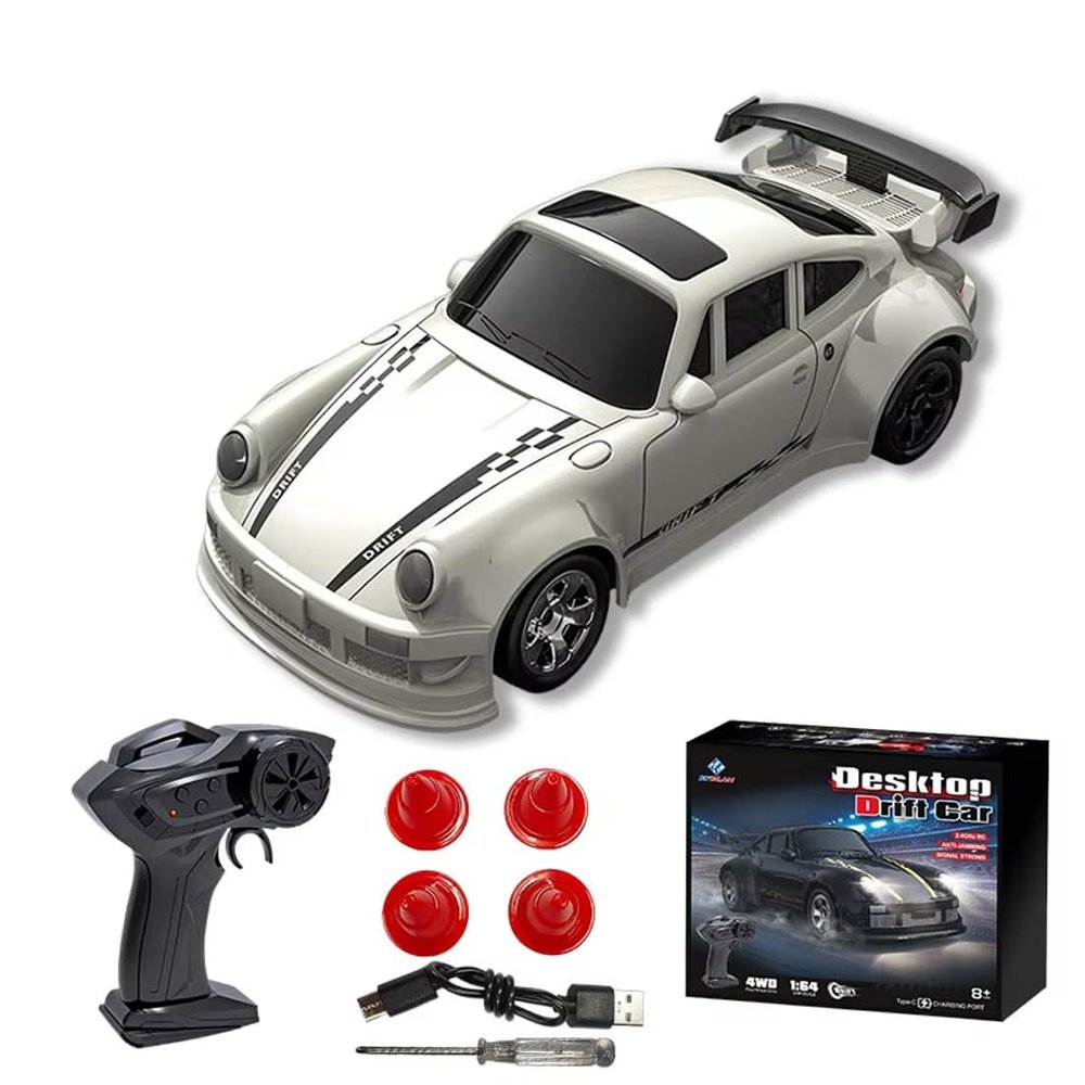 1/64 Scale 2.4GHz High Speed Drift RC Car 4WD Remote Control Vehicle Four Wheel Drive Mini GTR Racing Model Off-Road Drifting Desktop Car for Adults