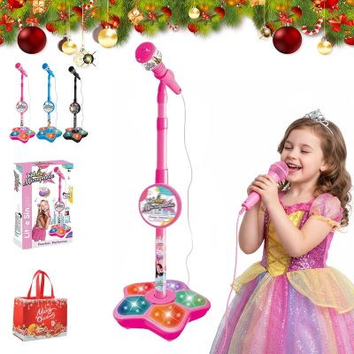 The All-in-One Microphone Toy, 2026 New Kids Karaoke Machine Toys with Adjustable Stand, Colorful Lights, and Echo Effect, for Boys and Girls Christmas Birthday (Pink)