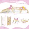 Costzon Pikler Triangle Set, 9-in-1 Foldable Baby Climbing Toys, Wood Montessori Climbing Set for Learning and Motor Skills, Indoor Playground Jungle Gym for Toddlers 3+ Climber Gifts (Pink) view 3
