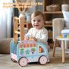 Wooden Ice Cream Cart Toy, Kids Pretend Play Food Stand, Blue and Pink Educational Toy with Magnetic Beads, Ice Cream Cones, Storage Shelf view 2