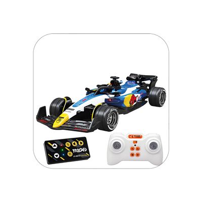 1:64 Scale Formula Racing RC Car, Die-Cast Metal Alloy, Red F1 Style, 2.4GHz Remote Control with LED Lights, 4.7" L x 1.97" W x 0.98" H (Blue-White)