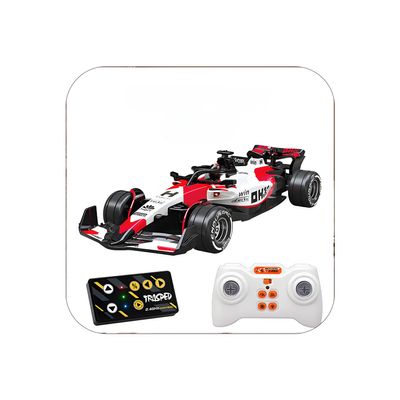 1:64 Scale Formula Racing RC Car, Die-Cast Metal Alloy, Red F1 Style, 2.4GHz Remote Control with LED Lights, 4.7" L x 1.97" W x 0.98" H (Red-White)