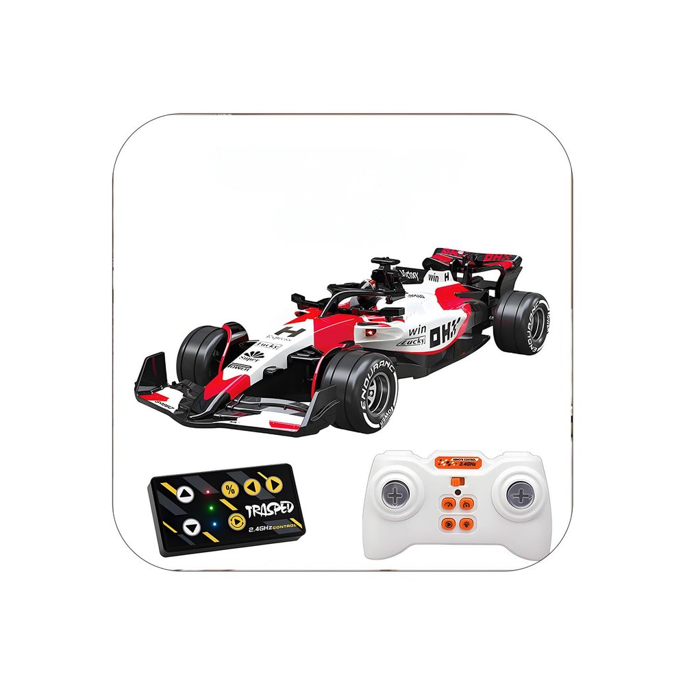 1:64 Scale Formula Racing RC Car, Die-Cast Metal Alloy, Red F1 Style, 2.4GHz Remote Control with LED Lights, 4.7" L x 1.97" W x 0.98" H (Red-White)