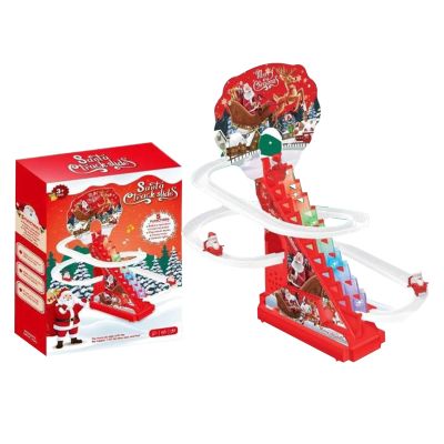 Electric Santas Chasing Race Track Game Set, Electric Christmas Race Track Slide Toys | Automatic Stairs Led Light Music Motion Playset,for Boys Girls Children Holiday Friends