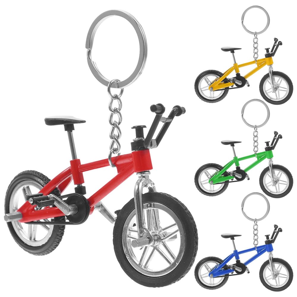 KESYOO Alloy Mini Mountain Bike Model Keychains Set of 4 Pieces Yellow Red Blue Green Realistic Finger Charms Suitable for Decoration and Collectors