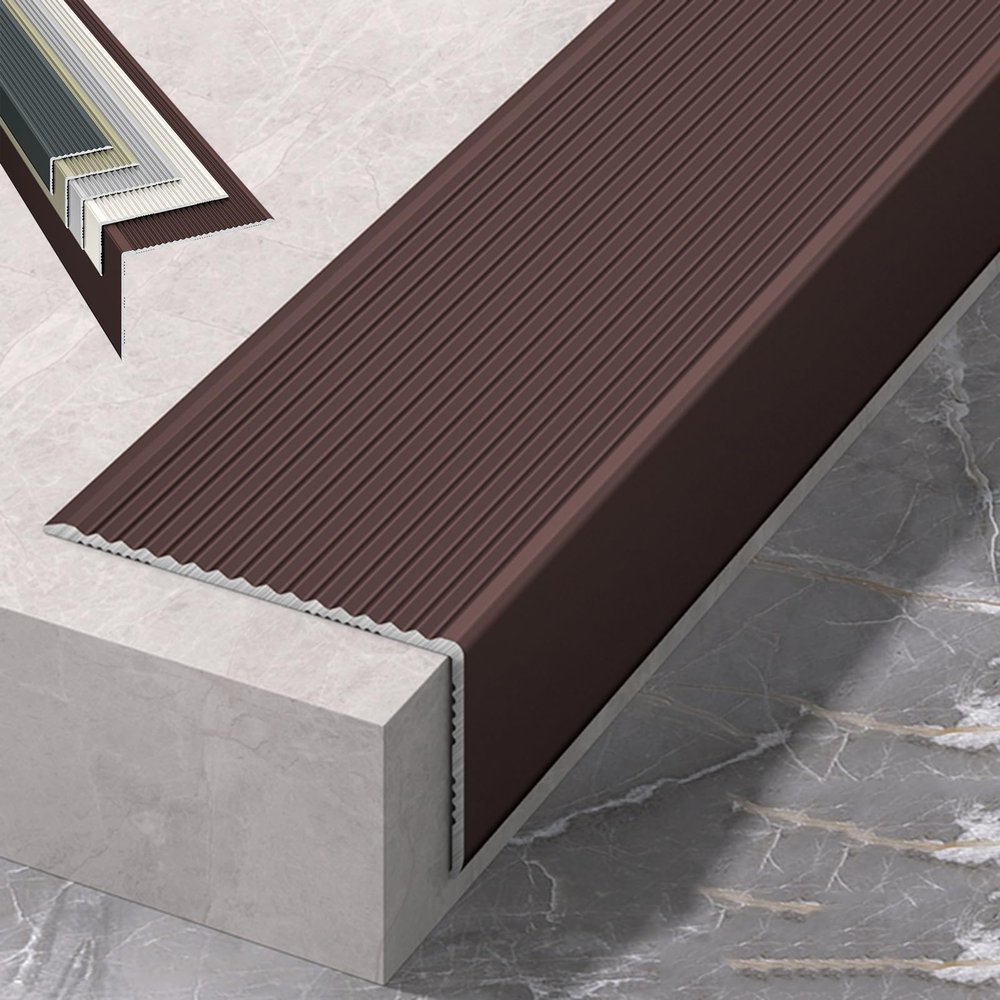100 Cm Aluminum Stair Nosing, Transition Strip L-Shaped Floor Transition for Stairs, Stair Steps Edge Trim, for Tile/Wood/Laminate, Edge Protectors Decoration(Copper,6cm/2.36in)