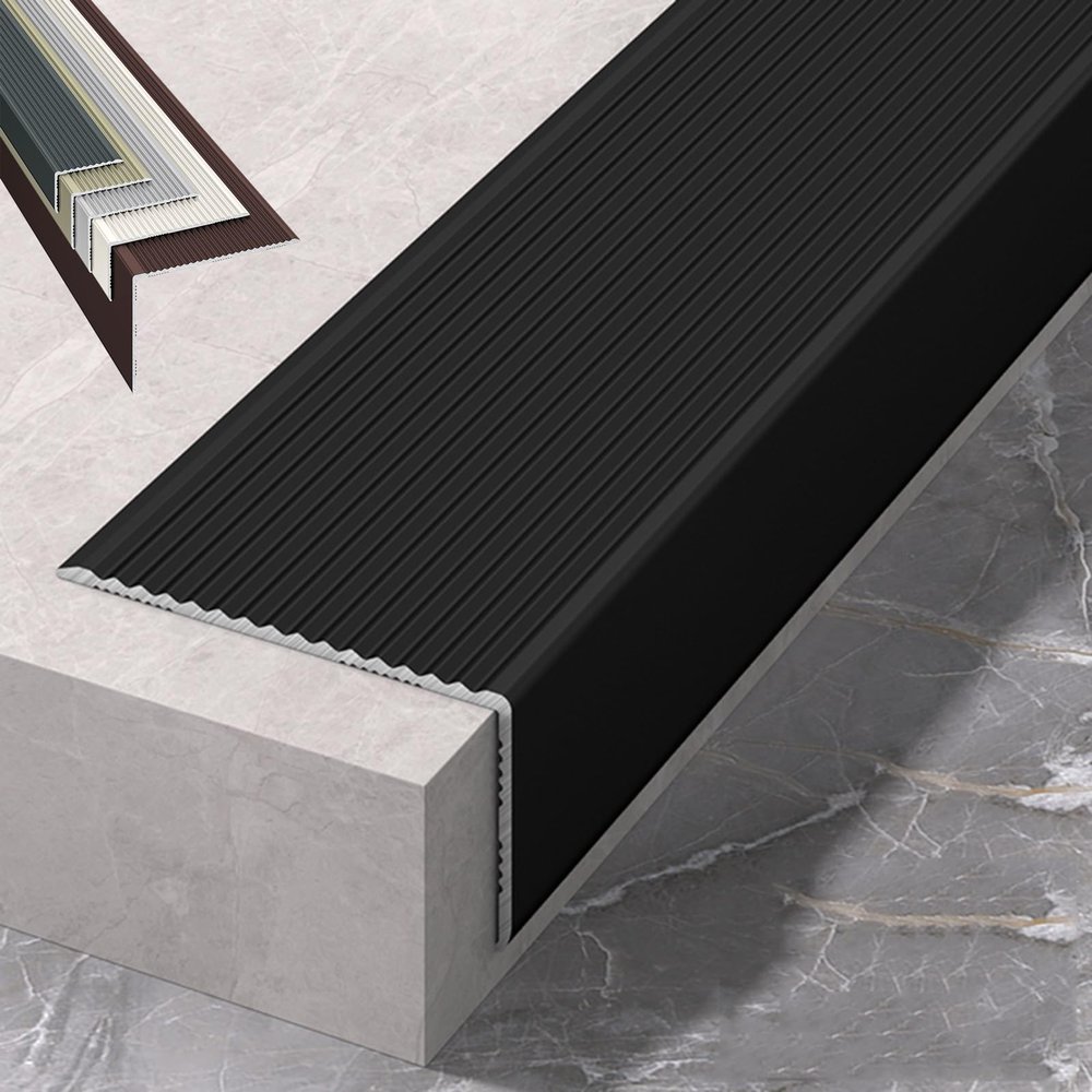 100 Cm Aluminum Stair Nosing, Transition Strip L-Shaped Floor Transition for Stairs, Stair Steps Edge Trim, for Tile/Wood/Laminate, Edge Protectors Decoration(Black,4cm/1.57in)