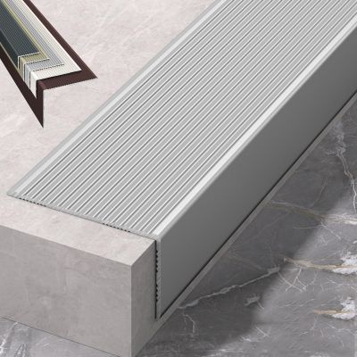 100 Cm Aluminum Stair Nosing, Transition Strip L-Shaped Floor Transition for Stairs, Stair Steps Edge Trim, for Tile/Wood/Laminate, Edge Protectors Decoration(Silver,5cm/1.96in)