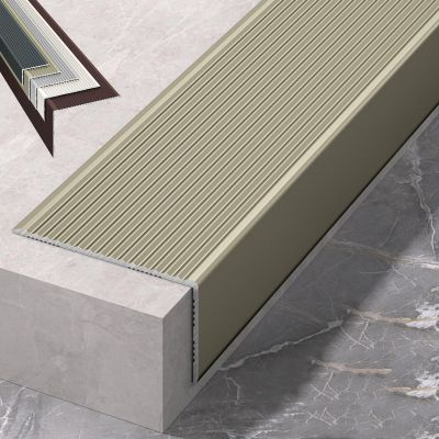 100 Cm Aluminum Stair Nosing, Transition Strip L-Shaped Floor Transition for Stairs, Stair Steps Edge Trim, for Tile/Wood/Laminate, Edge Protectors Decoration(Champagne,8cm/3.14in)