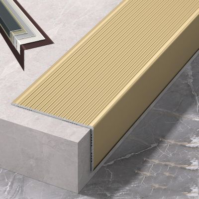 100 Cm Aluminum Stair Nosing, Transition Strip L-Shaped Floor Transition for Stairs, Stair Steps Edge Trim, for Tile/Wood/Laminate, Edge Protectors Decoration(Gold,6cm/2.36in)