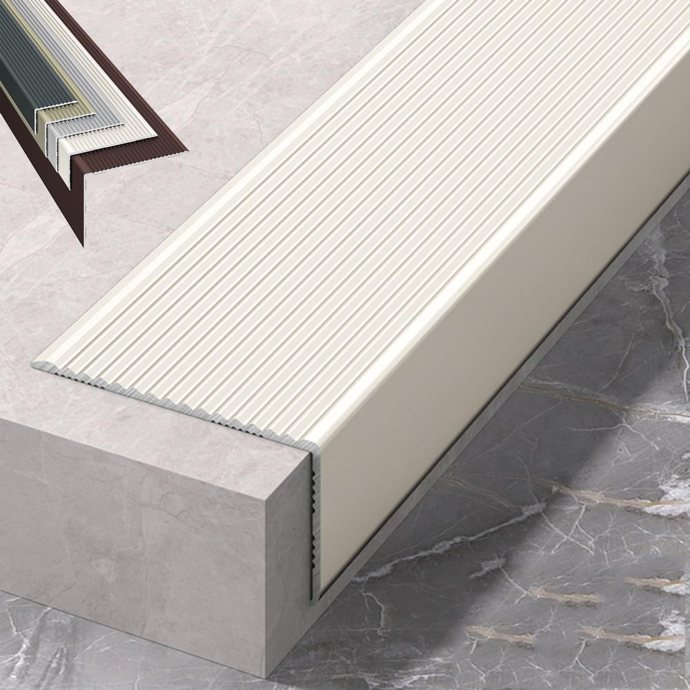 100 Cm Aluminum Stair Nosing, Transition Strip L-Shaped Floor Transition for Stairs, Stair Steps Edge Trim, for Tile/Wood/Laminate, Edge Protectors Decoration(White,5cm/1.96in)