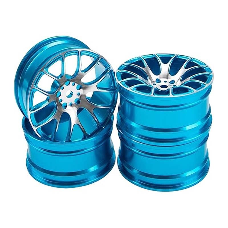 4Pcs Aluminum Alloy Metal Wheel Rim Hub Upgraded Repair Parts for 1:10 Tamiya Tt-01 Tt-02 Xv-01 Hsp Hpi Rc Car Wheel(Blue)