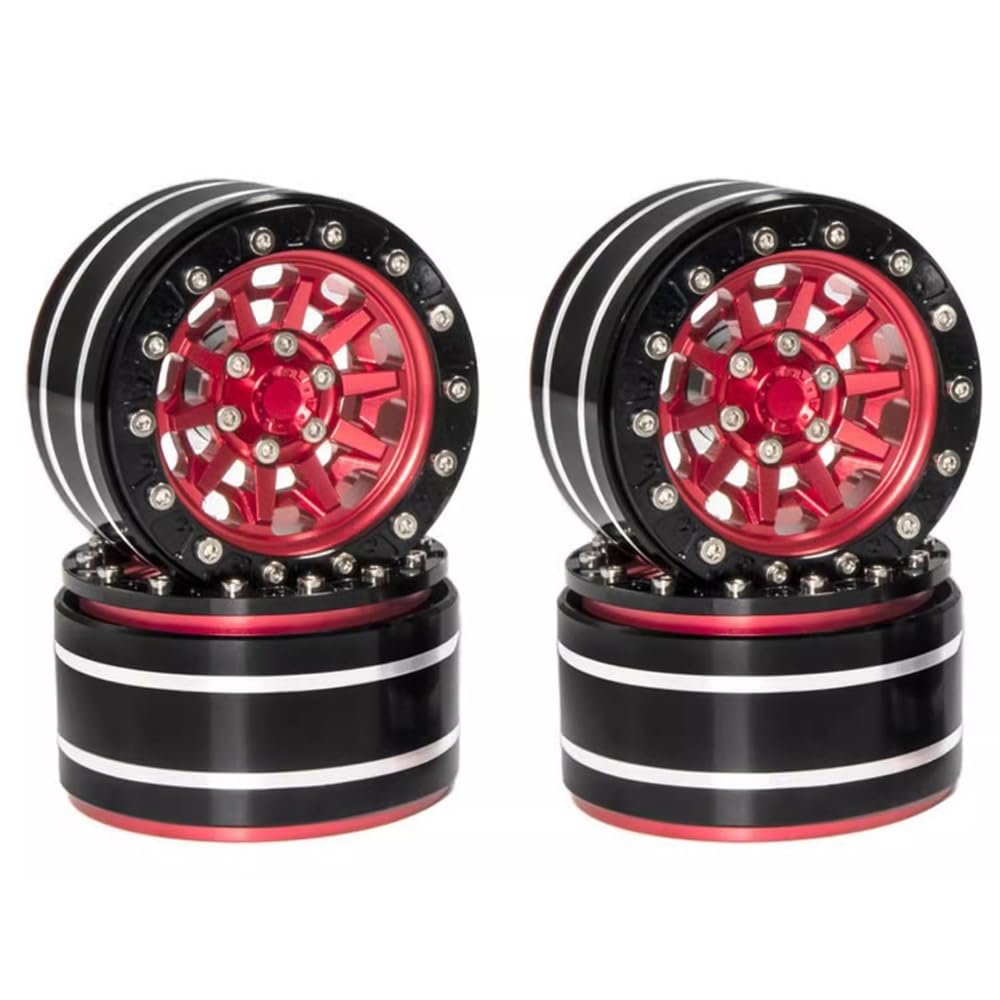 4PCS for 1.9 Inch Metal Wheel Hub Tires for 1/10 RC Model Car Crawler Retrofit Accessories AXIAL SCX10 TRX-4 XT4 AT4(Red)