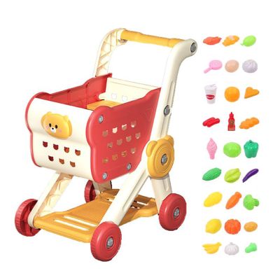 Kids Toy Shopping Cart Play Set - Supermarket Shopping Cart with Kitchen Food Accessories, Creative Role-Playing Playset for Toddler, Children, Kid Girls, Teens