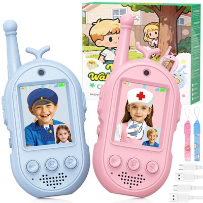 Video Walkie Talkies for Kids-2 Pack, Kids Walkies Talkies with Voice Changer & Sticker Effect, Rechargeable Long RangeIndoor Toys for Outdoor Camping, Hiking, Birthday Gift for Boys Girls Ages 3-12