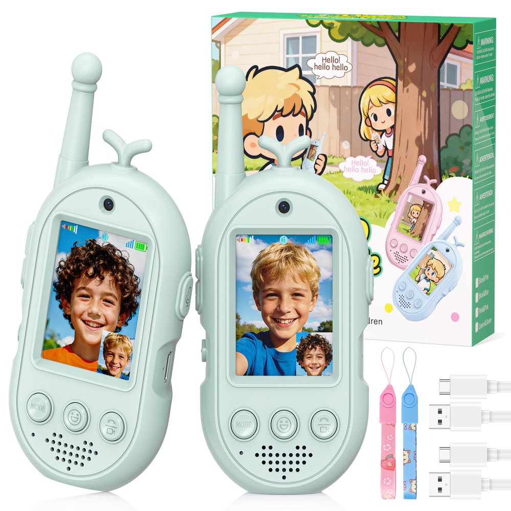 Video Walkie Talkies for Kids-2 Pack, Kids Walkies Talkies with Voice Changer & Sticker Effect, Rechargeable Long RangeIndoor Toys for Outdoor Camping, Hiking, Birthday Gift for Boys Girls Ages 3-12