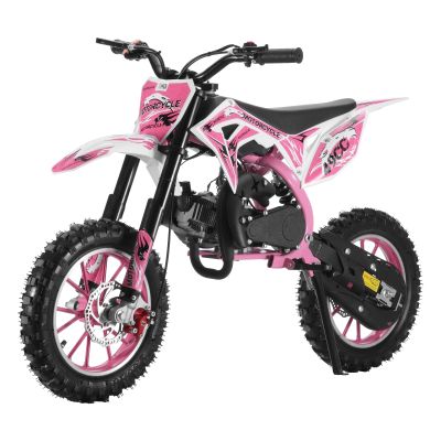50cc 2-Stroke Gas Power Dirt Bike for Kids | Motocross Bike for Kids | Off-Road Mini Dirtbike Kidss 8-14 with Dual Disc Brakes and Shock Absorption Motorcycle | Max Speed 40KM/H Pink