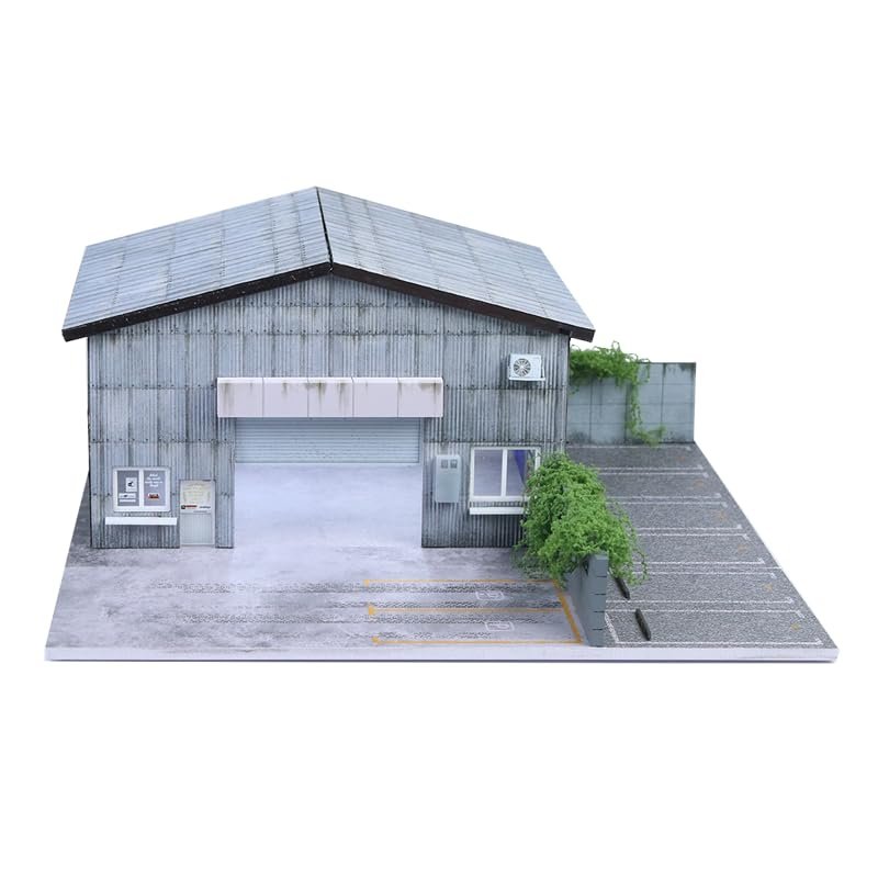 1:64 Diorama Japanese Garage Model with LED Lighting, Parking Lot Workshop Scene Display Case, for Diecast Model Cars Display, Diorama Factory Building Garage (Factory Building)