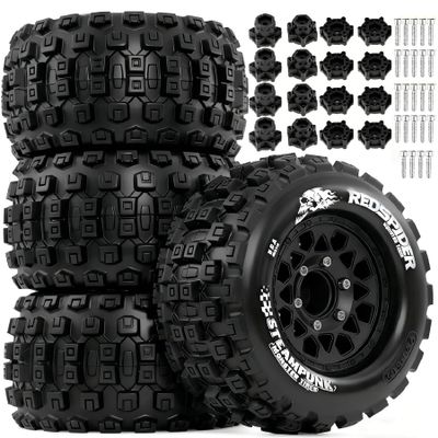 1/10 Scale RC Truck Tires 2.8inch Tire and Wheels with 12mm/14mm Hexes fit Stampede Arrma Big Rock Granite VORTEKS 3S Traxxas Slash, Stampede Rustler, Hoss (Black)