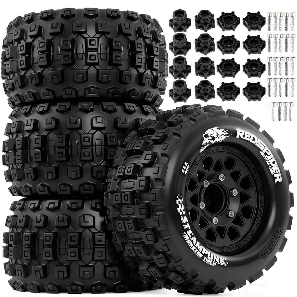 1/10 Scale RC Truck Tires 2.8inch Tire and Wheels with 12mm/14mm Hexes fit Stampede Arrma Big Rock Granite VORTEKS 3S Traxxas Slash, Stampede Rustler, Hoss (Black)