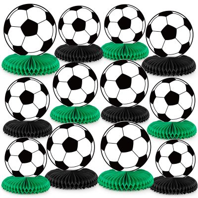 12 PCS Soccer Party Decorations Soccer Honeycomb Centerpieces for Table Sports Themed Tabletop Honeycomb Table Decorations for Boys Birthday Supplies Baby Shower