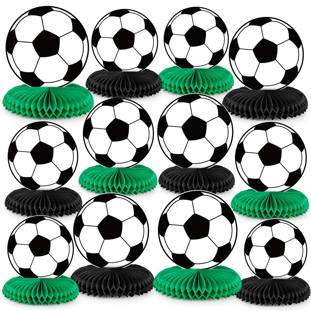 12 PCS Soccer Party Decorations Soccer Honeycomb Centerpieces for Table Sports Themed Tabletop Honeycomb Table Decorations for Boys Birthday Supplies Baby Shower