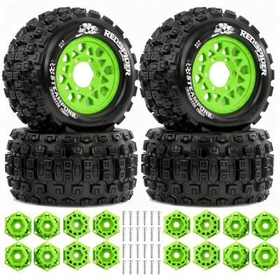 1/10 Scale RC Truck Tires 2.8inch Tire and Wheels with 12mm/14mm Hexes fit Stampede Arrma Big Rock Granite VORTEKS 3S Traxxas Slash, Stampede Rustler, Hoss (Green)