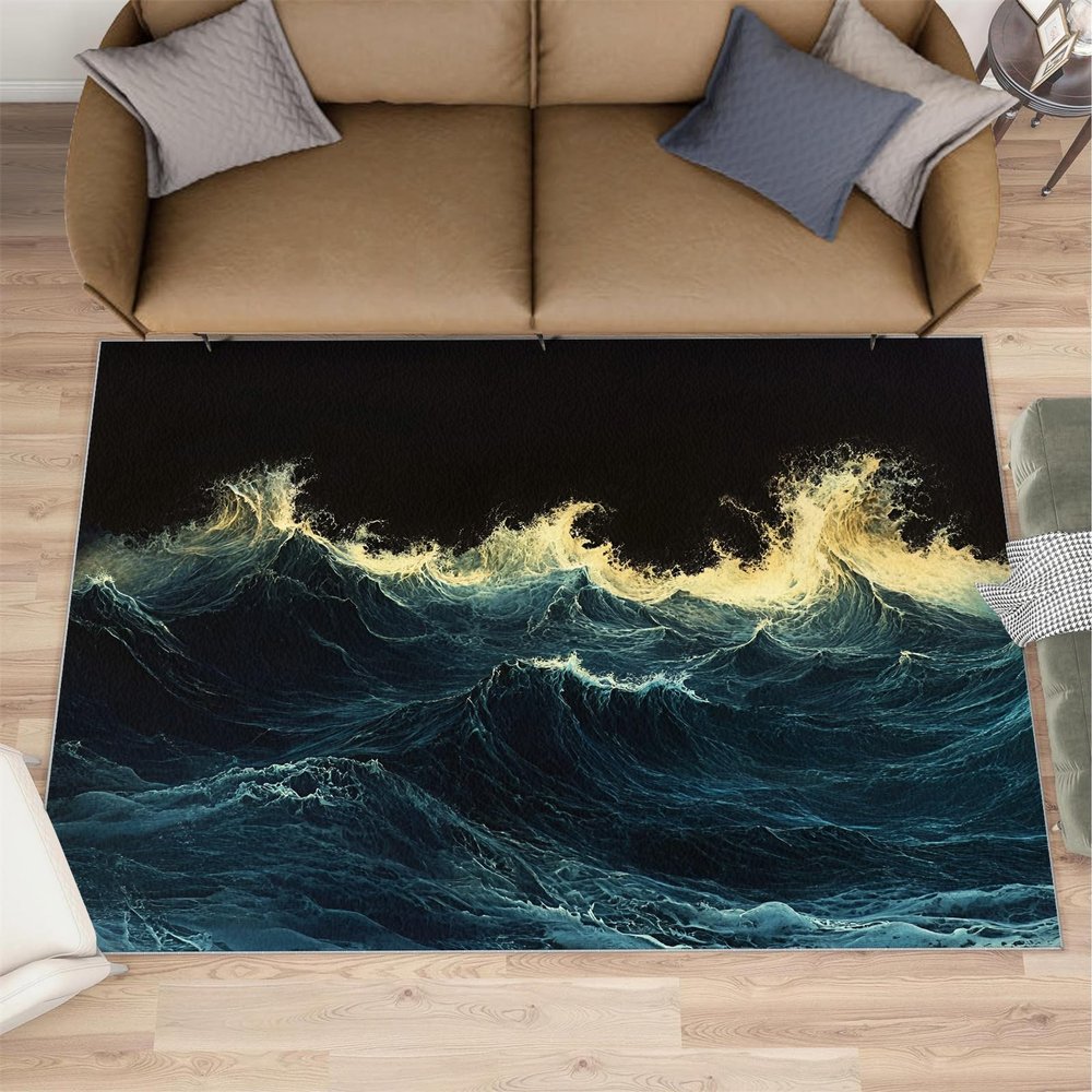 4x5 Waves Area Rugs - Raging Waves Rug for Entryway, Realistic Washable Entry Way Rugs Kids Carpet for Inside House Playroom Living Room End Table Nursery