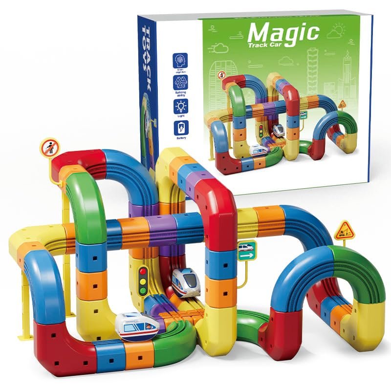 Electric Train Track Sets,Gravity-Defying 3D Raceways & Motorized Magic CarsThe Ultimate Building Track Set for Creative Kids Ages 3-8 (123PCS)