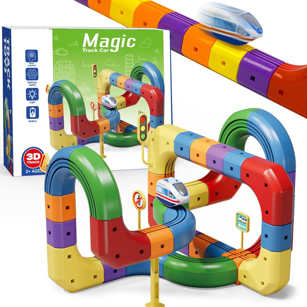 Electric Train Track Sets,Gravity-Defying 3D Raceways & Motorized Magic CarsThe Ultimate Building Track Set for Creative Kids Ages 3-8 (81PCS)