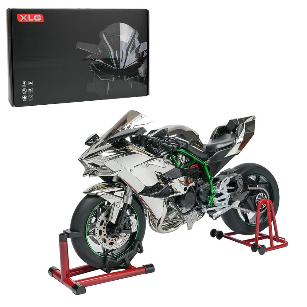 BICRKTOMXY 1:6 Scale H2 Alloy Dynamic Motorcycle Model, Simulated Motorbike with Ignition System & Smoke Spray, Light & Sound Effects, Creative Display & Collectible Gift for Adult Enthusiasts