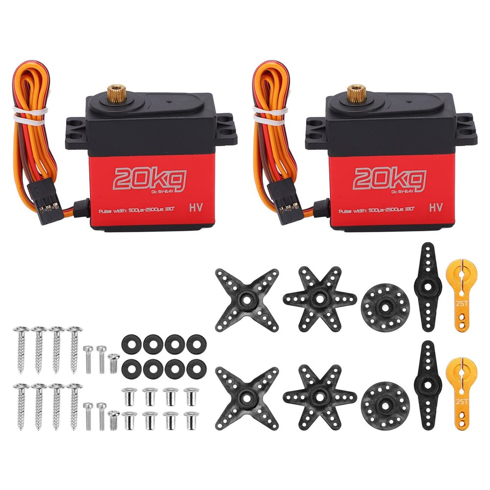 20KG Digital Servo High Torque Full Metal Gear, RC Digital Servo with 25T Servo Arm, Waterproof Full Metal Steering Gear for 1:10 Scale RC Cars, Aluminum Alloy Gear with Hard Anodi