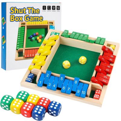 PWOCEAG Shut The Box Game, Shut The Box-Wooden Dice Board Game, 2-4 Player 4 Sided Family Table Math Games with 8 Dices for Adults & Kids, Improves Mathematical Skills for Classroom, Home, Party