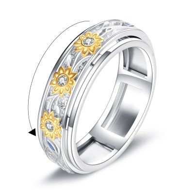HOPEEZZ S925 Sterling Silver Moonstone Fidget Rings for Anxiety for Women Tree of Life Rings (sunflower, 9)