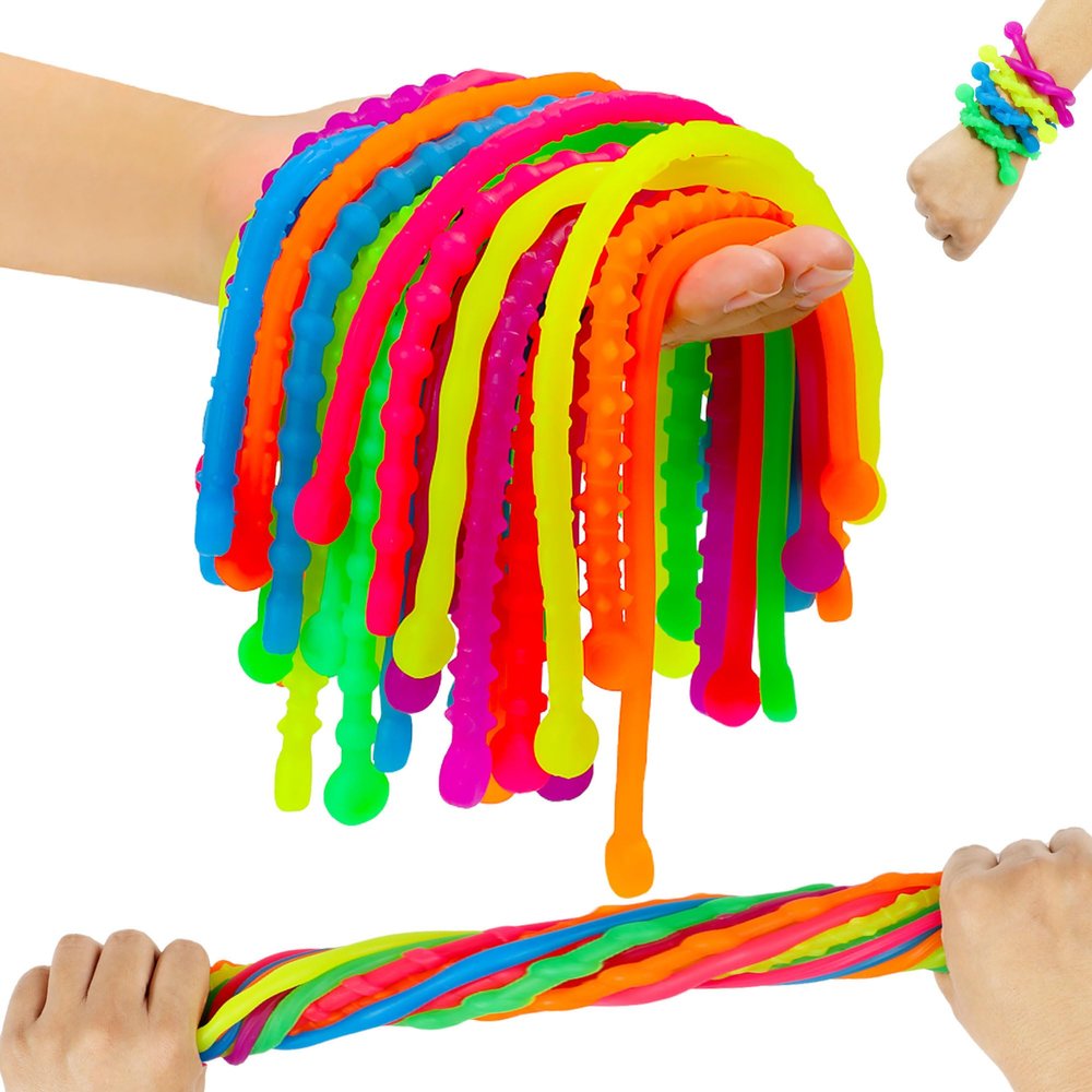12 Pcs Textured Stretchy String Fidget Toys for Kids Adults - Sensory Toys for Autism ADHD Anxiety Stress Relief - Quiet Classroom Office Fidgets - Perfect Stocking Stuffers Teens Boys Girls
