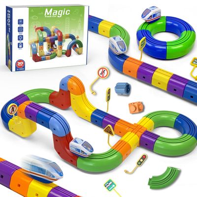 Electric Train Set for Kids,3D Racing Track Toy with Electric Train & Traffic Signs,STEM Learning Toys for Boys Girls Age 3 4 5 6 7 8 9 10 Years Old, Gift for Birthday Christmas (132PCS)