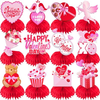 12Pcs Valentines Day Decorations Honeycomb Centerpieces, Pink Heart Cupid Valentines Centerpieces for Tables, 3D Double Sides Valentine's Table Decorations for Home Office Wedding Anniversary