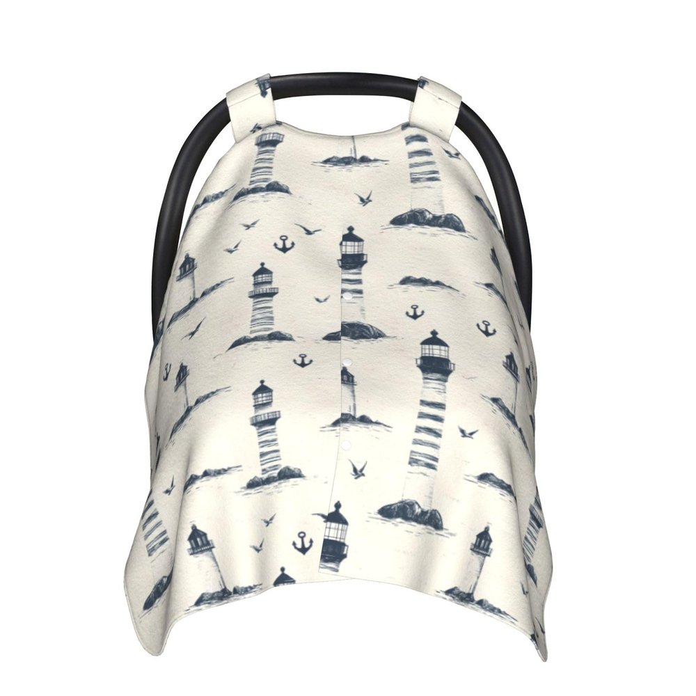 Vintage Lighthouse Anchor Print Baby Car Seat Covers, Breathable Nursing Cover Breastfeeding Cover, Stroller Covers, Baby Boys Girls Newborn Essentials, Multi-use Infant Carseat Canopy