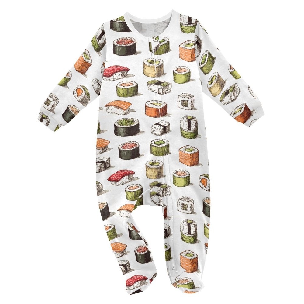 XDKDZIS Hand Drawn Sushi Rolls Cute Baby Sleep Play Pjs Footie Cotton One-piece Zip Front Romper Jumpsuit Pajamas 3-24M