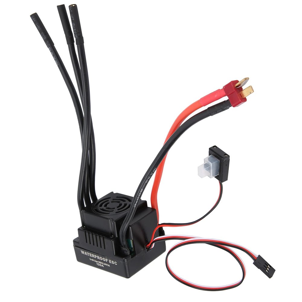 120A ESC Electronic Speed Controller, Brushless Waterproof ESC for 1/8 1/10 RC Car, High Performance 120A Brushless ESC with Cooling Fan, Programmable ESC for RC with