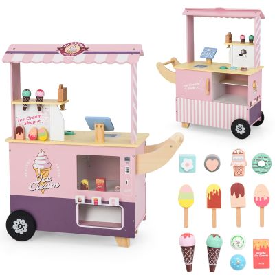 INFANS Ice Cream Cart Grocery Store Marketplace Toy, Market Stand Shop Pretend Play Set with Universal Wheel Food Scale Cash Register Beverage Rack Accessories Gift for Ages 3+