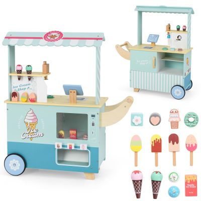 INFANS Ice Cream Cart Grocery Store Marketplace Toy, Market Stand Shop Pretend Play Set with Universal Wheel Food Scale Cash Register Beverage Rack Accessories Gift for Ages 3+