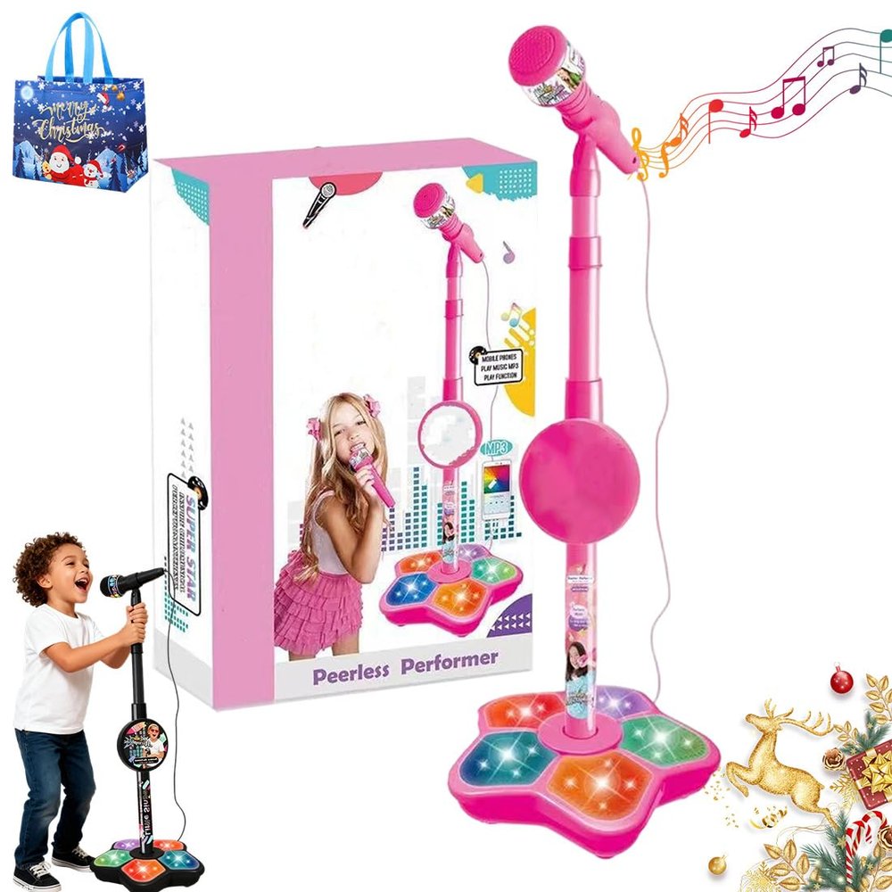 All-in-One Microphone Toy, 2026 New Karaoke Machine Toy with Stand, Colorful Lights and Echo Effects, Fun Sound Effects, for Boost Confidence & Creativity (Pink)