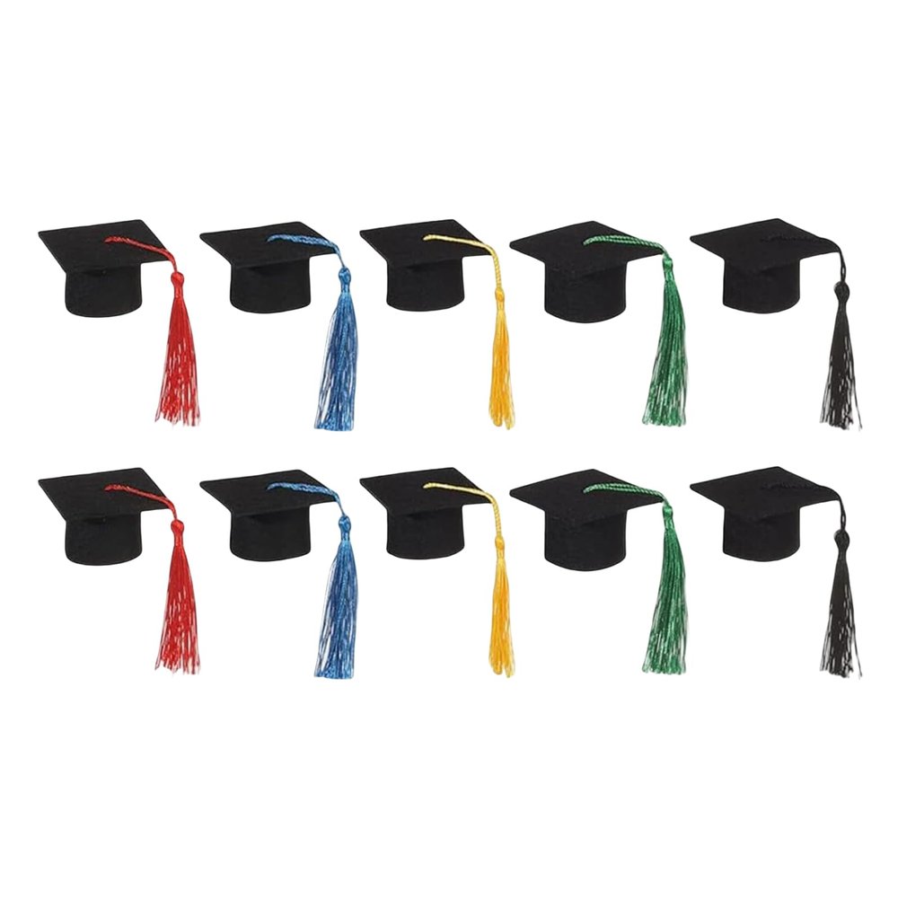 10 Count Graduation Hat With Tassels Cover For Wine Bottles Stylish Cupcake Decoration Dessert Toppers For Party Graduation Caps Bottle Toppers