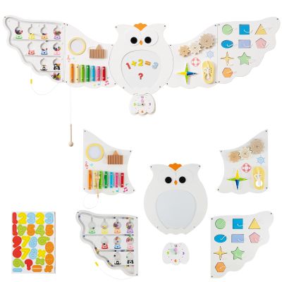 Costzon Owl Activity Wall Busy Board Panels, 11-in-1 Toddler Learning Activity Center, Wooden Montessori Sensory Toy, Educational Gift for Boys Girls 3+ Years, Ideal for Playroom, Daycare, Nursery