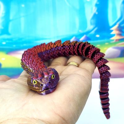 3D Printed Rattle Snake,10" Articulated Fidget ADHD Articulated Snake Toy, Red Purple Gold Animal Toy, 3D Printed in USA - ARS001-RPG