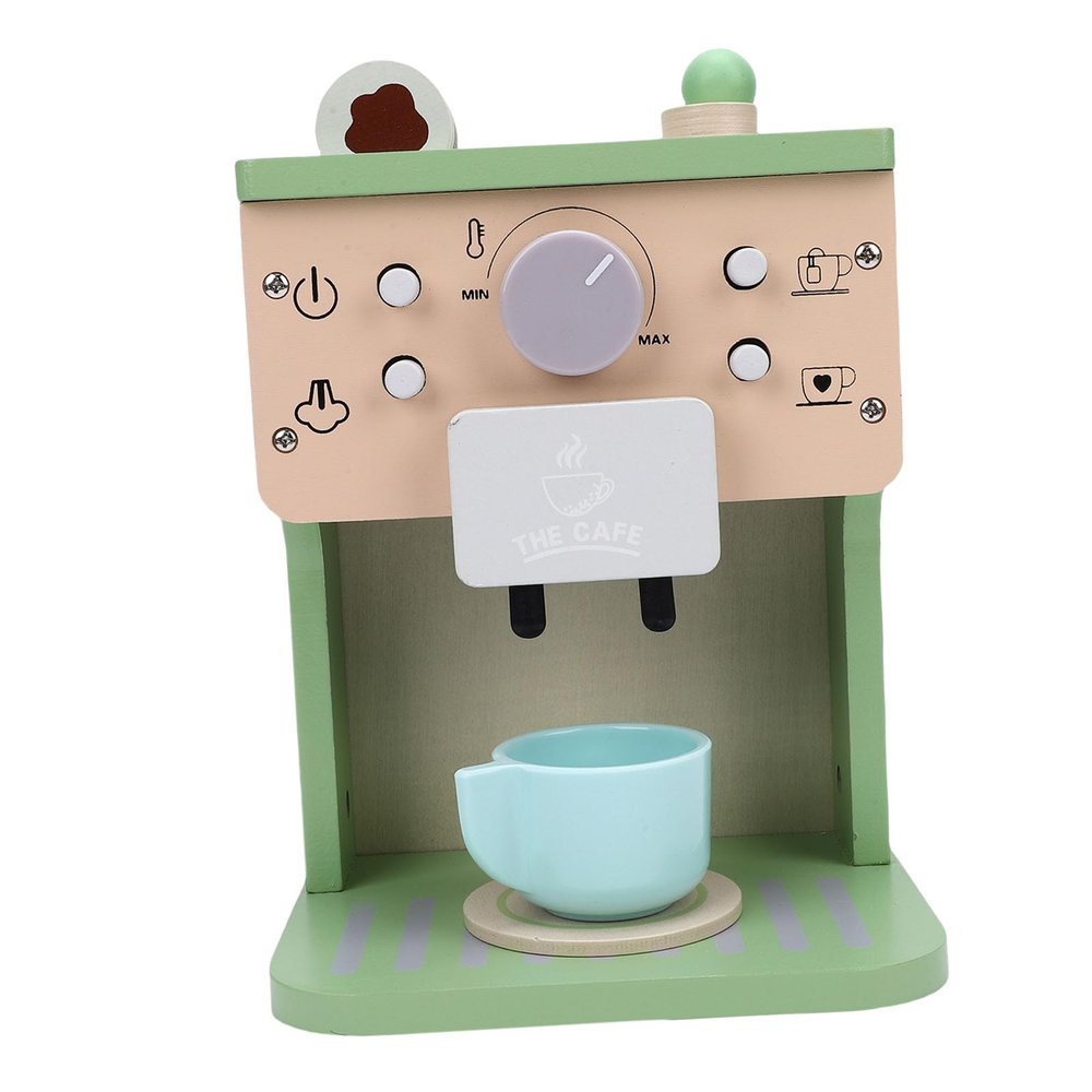 Asixxsix Wooden Coffee Maker Toy, Kids Kitchen Set with 28 Pcs Accessories, Safe Paint Educational Girls Ages 3 4 5 6 Years, Wooden Coffee Play Set
