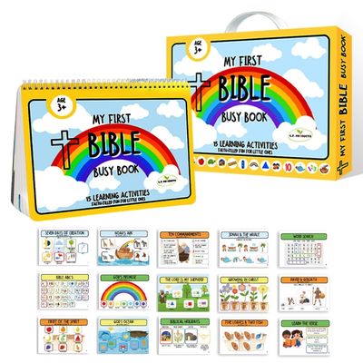 Bible Busy Book for Toddlers Ages 3 and Up - Montessori Sensory Toys Busy Board Homeschool Preschool Learning Activities - Gifts for 3 Year Old Boys - 4 Year Old Girls Birthday Gifts Easter Baptism